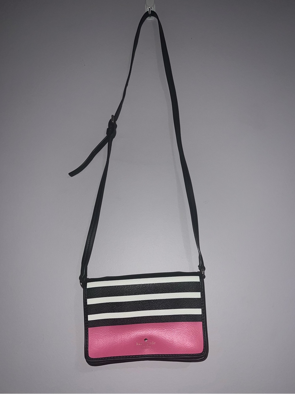 Kate Spade Black & Pink Striped Crossbody Bag, Like New